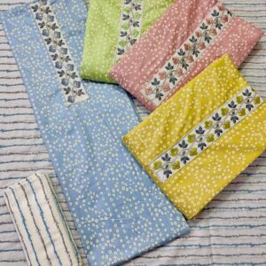 Printed Cotton Dress Material with Embroidered Panel & Contrast Dupatta