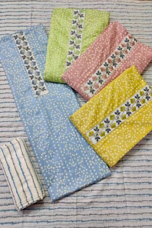 Printed Cotton Dress Material with Embroidered Panel & Contrast Dupatta