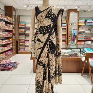 Black & Beige Mul Mul Cotton Saree with Abstract Print