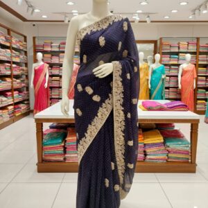 Navy Blue Designer Party Wear Saree with Gold Embroidered Border