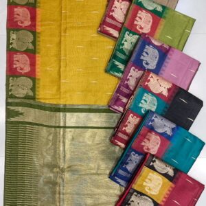 Traditional Silk Saree with Elephant Motif Temple Border