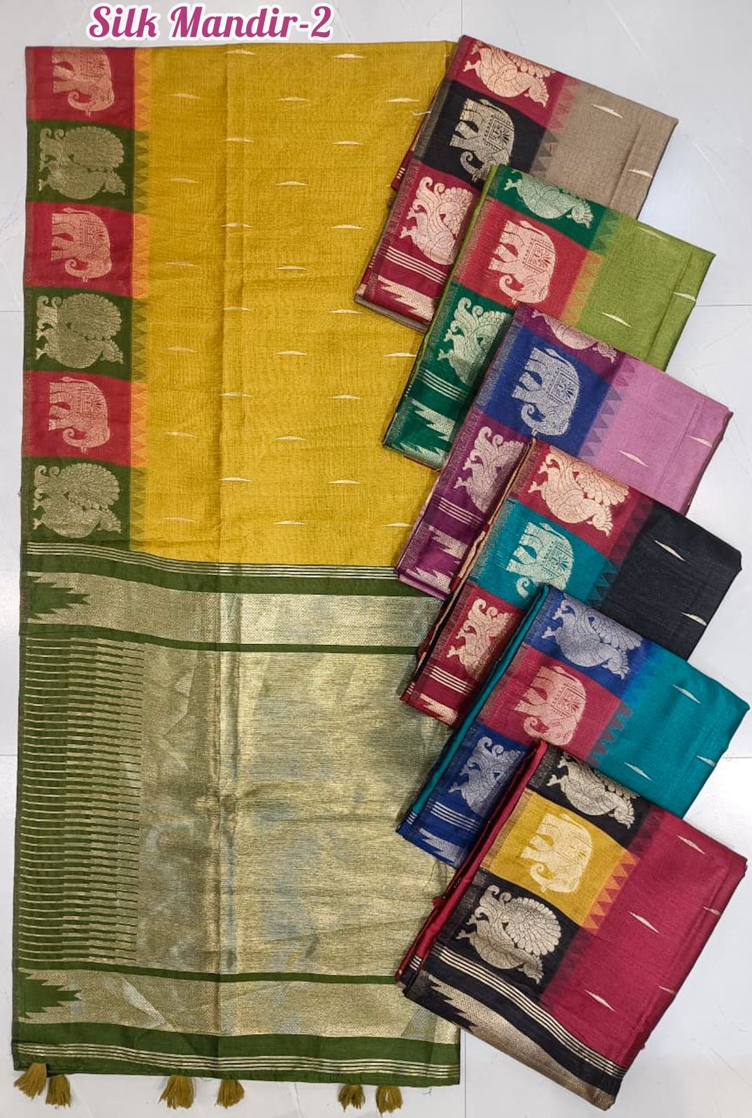 Traditional Silk Saree with Elephant Motif Temple Border