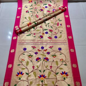 Traditional Paithani Silk Saree with Floral Zari Weaving