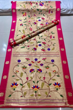 Traditional Paithani Silk Saree with Floral Zari Weaving