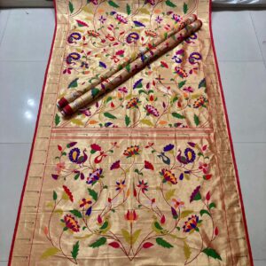 Traditional Paithani Silk Saree with Multicolor Floral & Bird Motifs