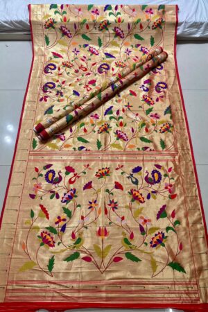 Traditional Paithani Silk Saree with Multicolor Floral & Bird Motifs