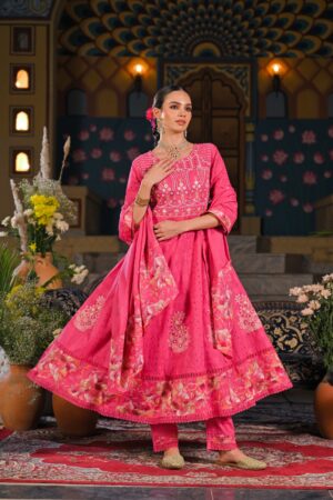 Hot Pink Embroidered Anarkali Set