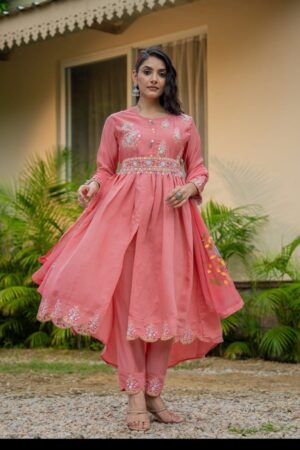 Peach Embroidered Anarkali Set