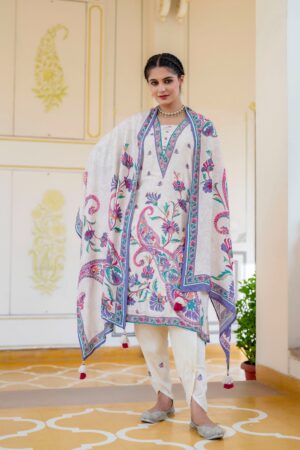 Ivory Pastel Printed Kurta Set with Dupatta