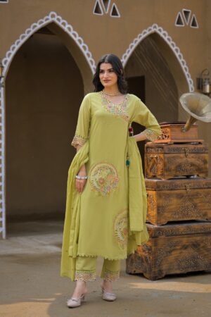 Pista Green Embroidered Kurta Set with Dupatta