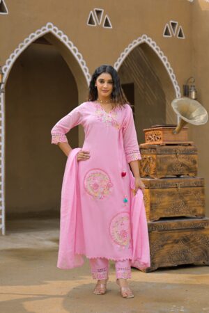 Baby Pink Embroidered Kurta Set with Dupatta