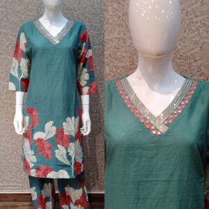 Teal Green Floral Printed Co-Ord Set