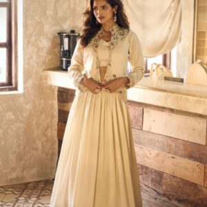 Cream Anarkali Dress with Embroidered Jacket