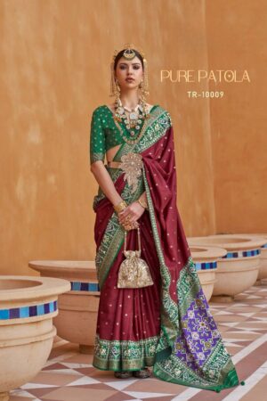 Pure Patola Saree – Maroon & Green Traditional Designer Saree Set