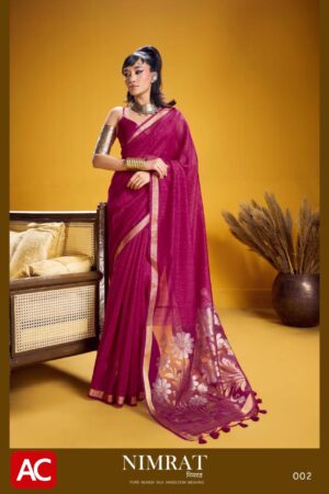 Pure Munga Silk Handloom Saree | Magenta Wine with Zari Border & Floral Brocade Pallu | Festive & Wedding Wear