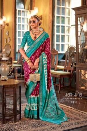 Palav Patola  Saree – Teal Green & Maroon Designer Ethnic Saree Set
