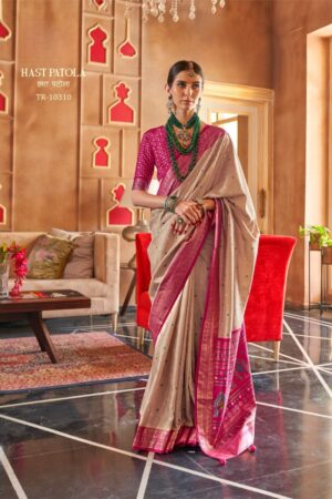Hast Patola Saree – Beige & Pink Elegant Designer Saree Set