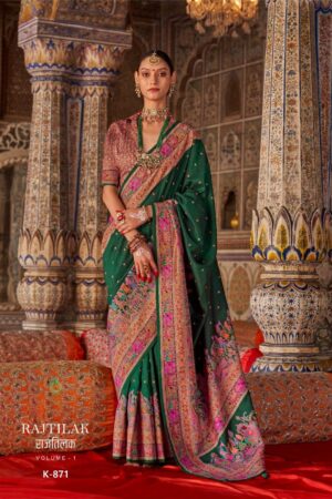 Rajtilak Vol-1 Patola Designer Silk Saree – Bottle Green Traditional Bridal Saree Set