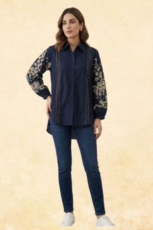 Black Floral Print Sleeve Shirt Top — Women's Boho Bishop Sleeve Button-Down Tunic