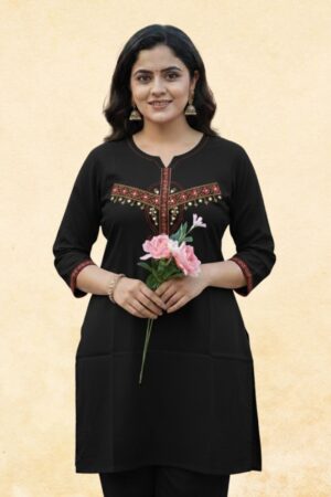 Black Mirror & Thread Embroidered Kurta with Trouser | 2-Piece Women's Ethnic Set