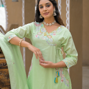 Elegant Mint Green Embroidered Kurta Set with Dupatta