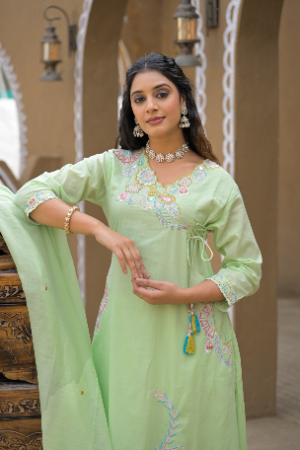 Elegant Mint Green Embroidered Kurta Set with Dupatta