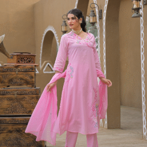 Pink Embroidered Kurta Set with Dupatta