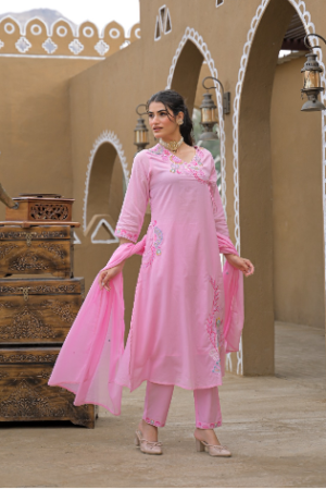 Pink Embroidered Kurta Set with Dupatta