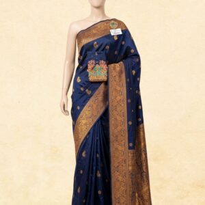 Elegant Navy Blue Tanvi Paithani Saree with Rich Gold Zari Border