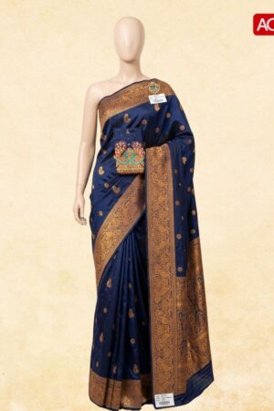 Elegant Navy Blue Tanvi Paithani Saree with Rich Gold Zari Border