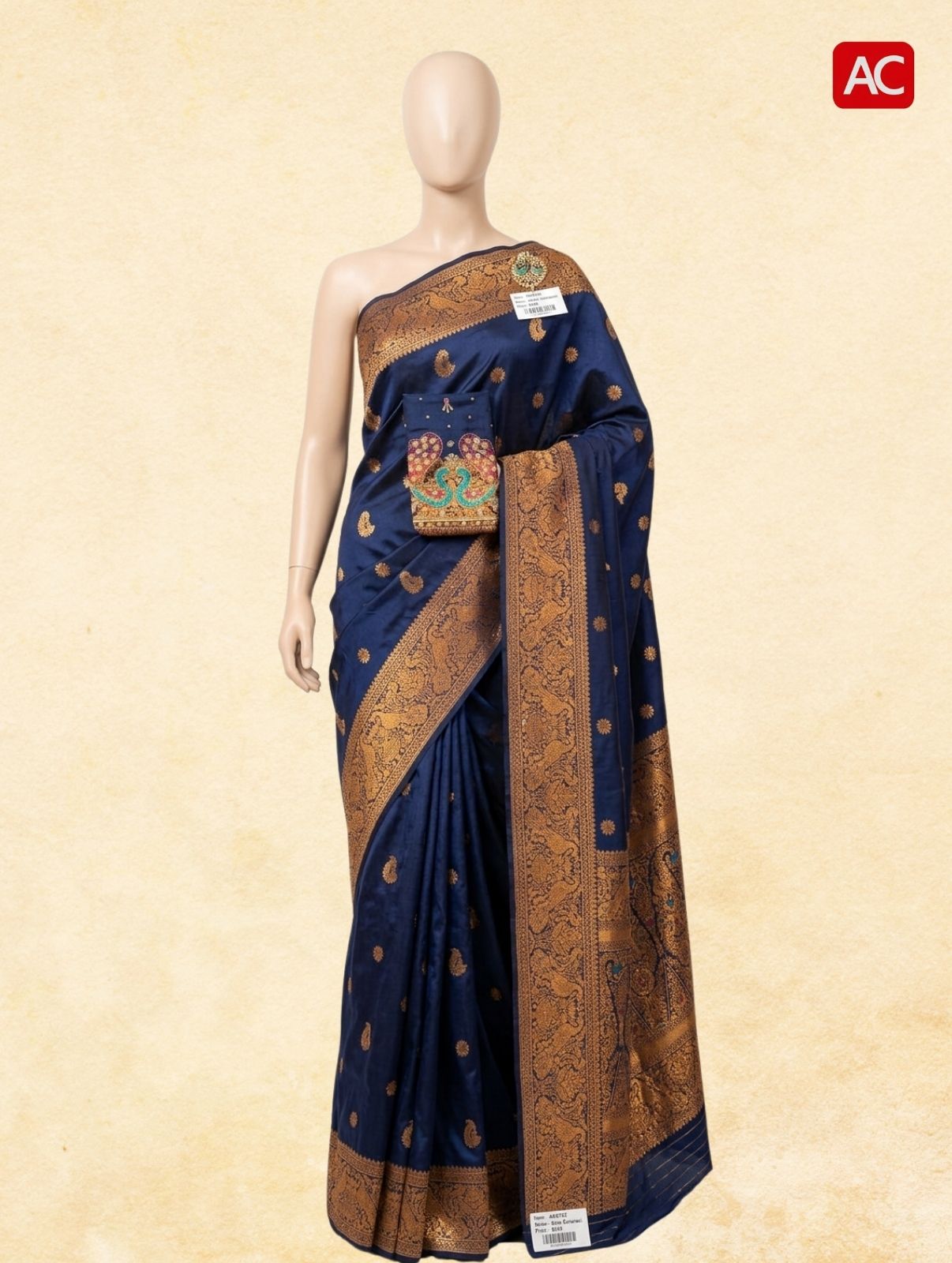 Elegant Navy Blue Tanvi Paithani Saree with Rich Gold Zari Border