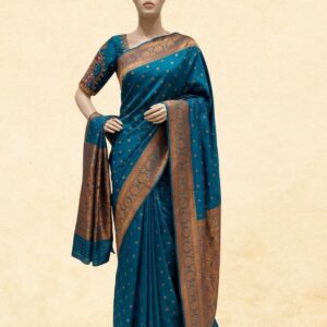 Elegant Teal Blue Tanvi Paithani Saree with Copper Zari Border