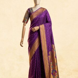 Royal Purple Tanvi Paithani Saree with Rich Gold Zari Border