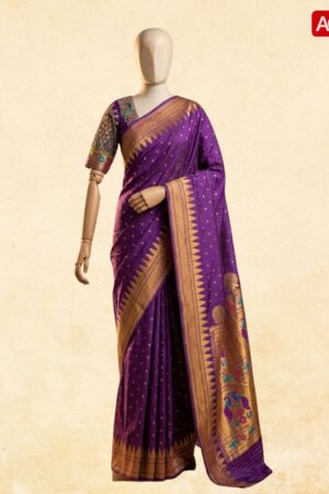Royal Purple Tanvi Paithani Saree with Rich Gold Zari Border