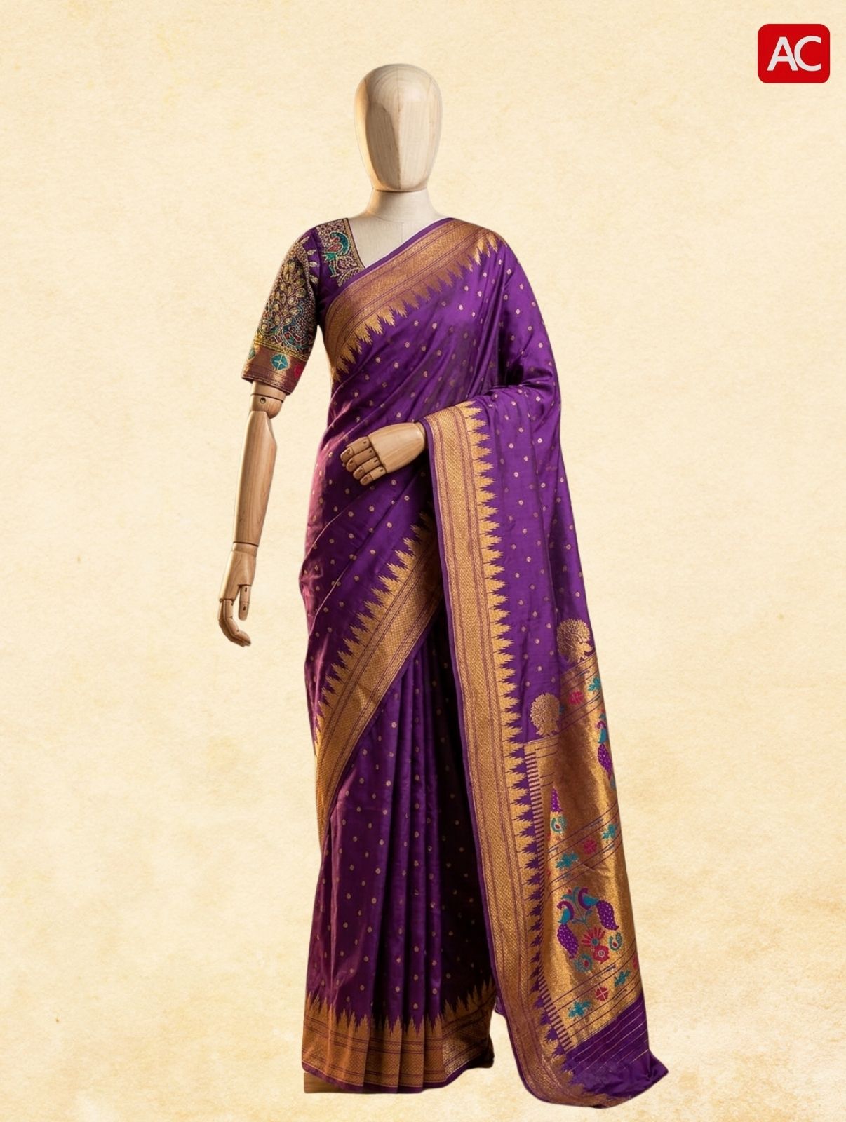 Royal Purple Tanvi Paithani Saree with Rich Gold Zari Border