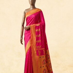 Bright Pink Tanvi Paithani Saree with Gold Zari Border