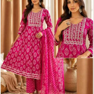 Pink Ethnic Printed Anarkali Kurti Set with Dupatta