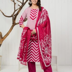 Pink Printed Straight Kurta Set with Dupatta