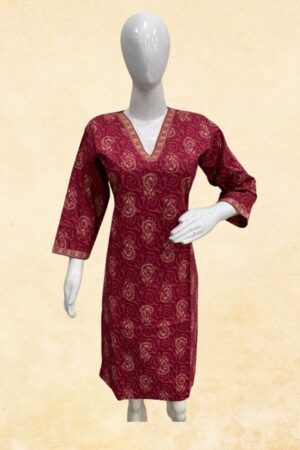 Maroon Paisley Block Print Cotton Kurti Top