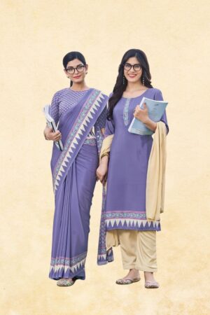 Women's Lavender Georgette Uniform Set — Saree & Unstitched Suit