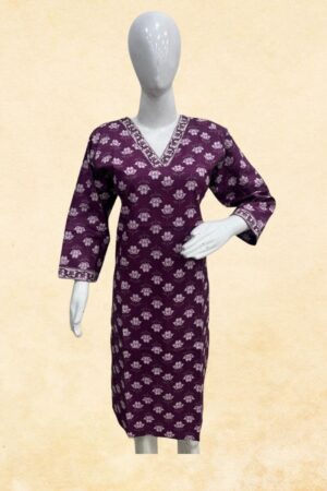 Purple Lotus Buti Block Print Cotton Kurti Top