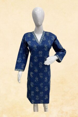 Indigo Blue Paisley Block Print Cotton Kurti Top