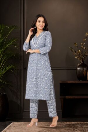 Steel Grey Pure Cotton 2-Piece Kurta Set