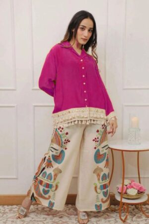 Magenta & Cream Flex Cotton 2 Piece Co-Ord Set