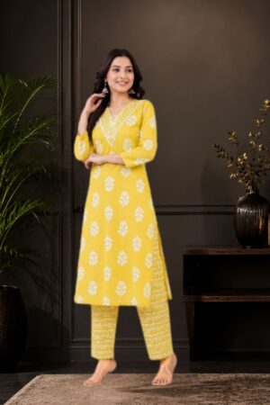 Bright Yellow Pure Cotton 2-Piece Kurta Set