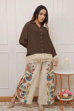 Chocolate Brown & Cream Flex Cotton 2 Piece Co-Ord Set