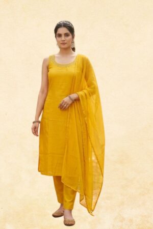 Sun Yellow Rayon 3-Piece Sleeveless Straight Kurta Set