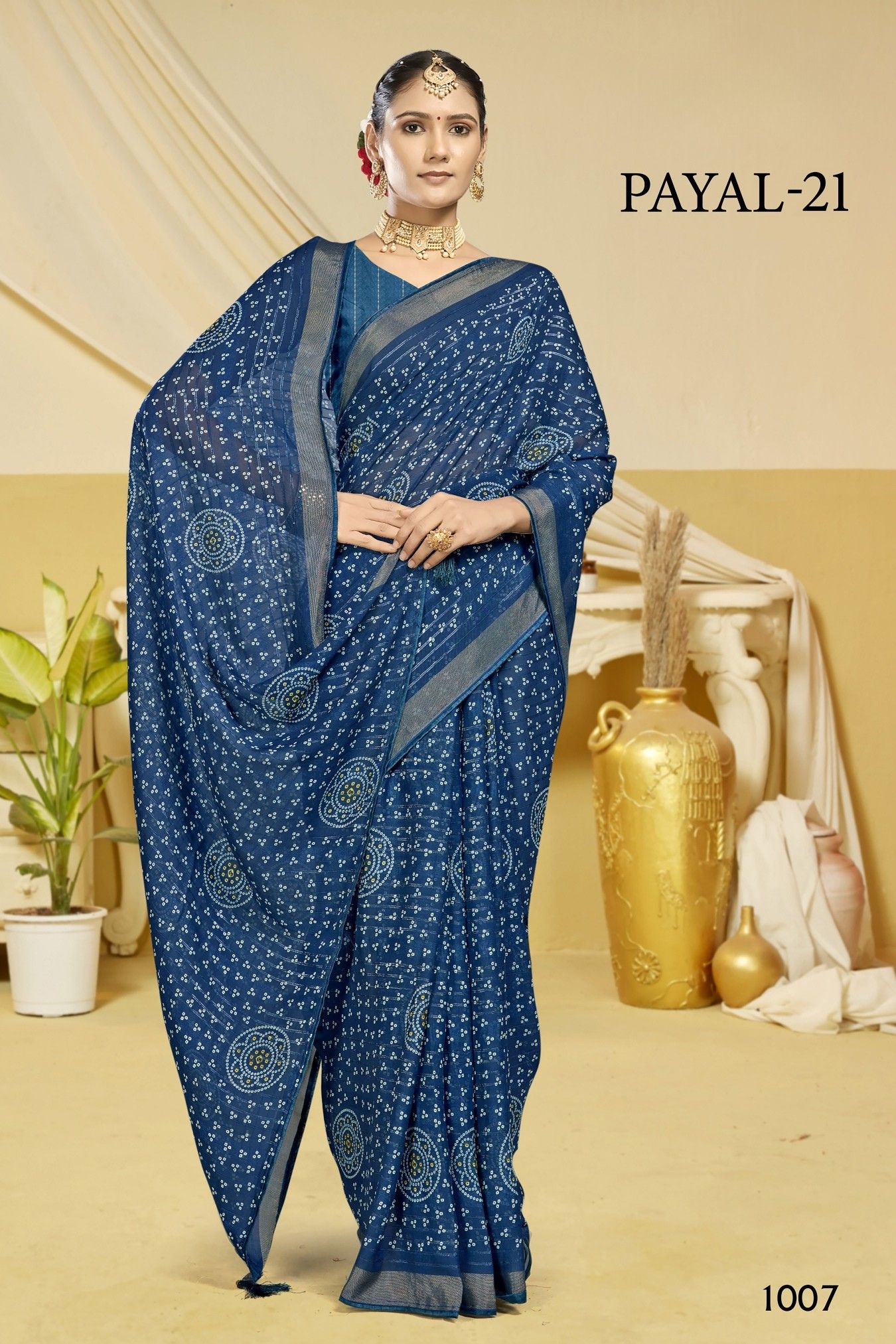 Payal-21 Red Georgette Saree with Bandhani Print & Self Border - Image 2