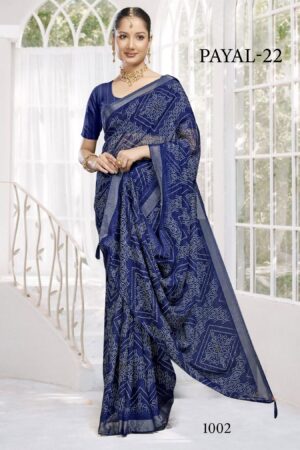Payal-22  Navy Blue Georgette Saree with Bandhani Print & Self Border