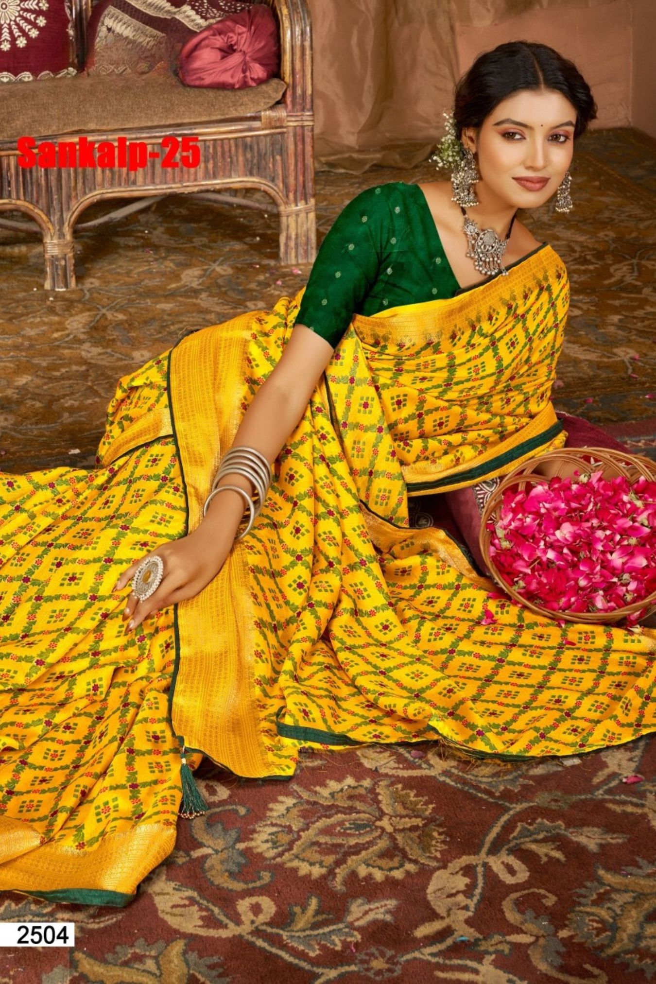 Sankalp-25 Navy Blue Georgette Saree with Floral Geometric Print & Golden Zari Border - Image 4